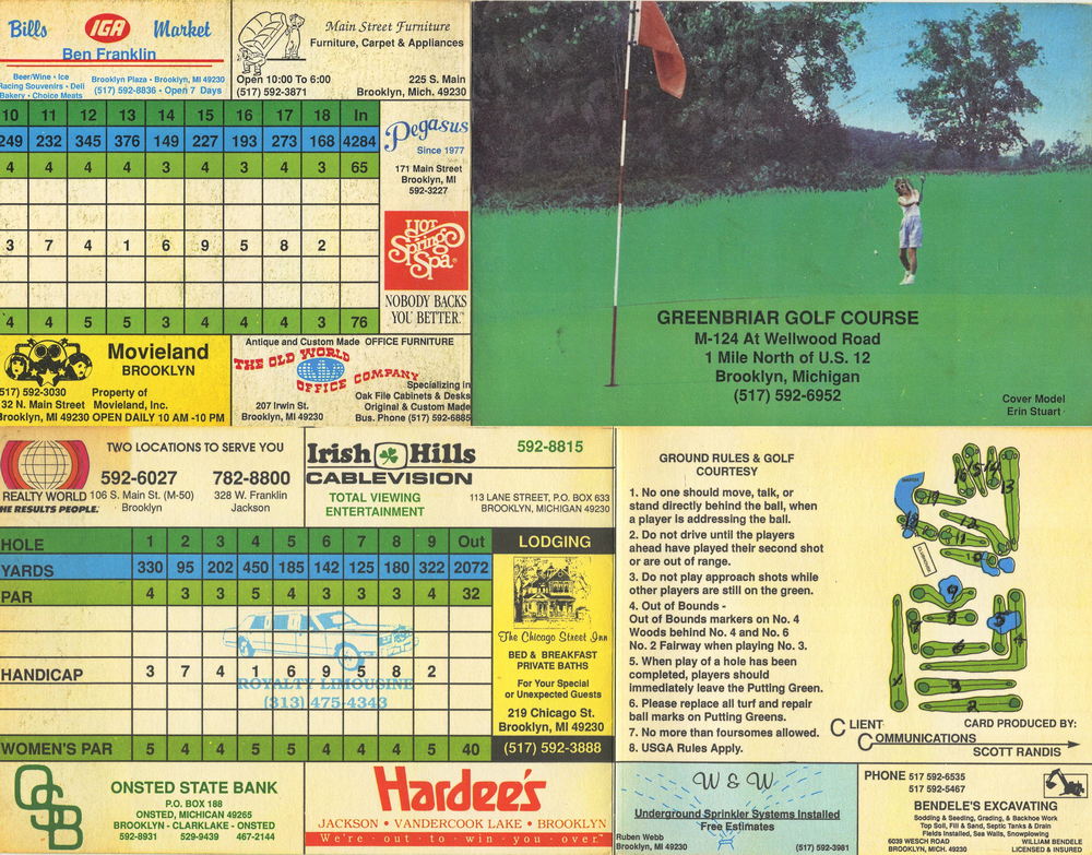 Greenbriar Golf Course (Greenbriar Golf & RV Park) - Scorecard (newer photo)